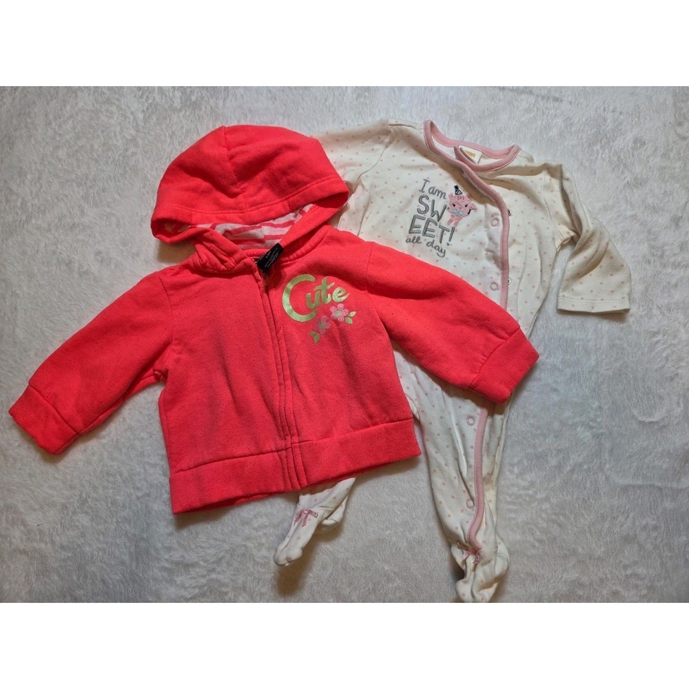M347 Gymboree Baby Girl 0-3M 2-Piece Outfit Set Red Hoodie & Pink Polka Dot...